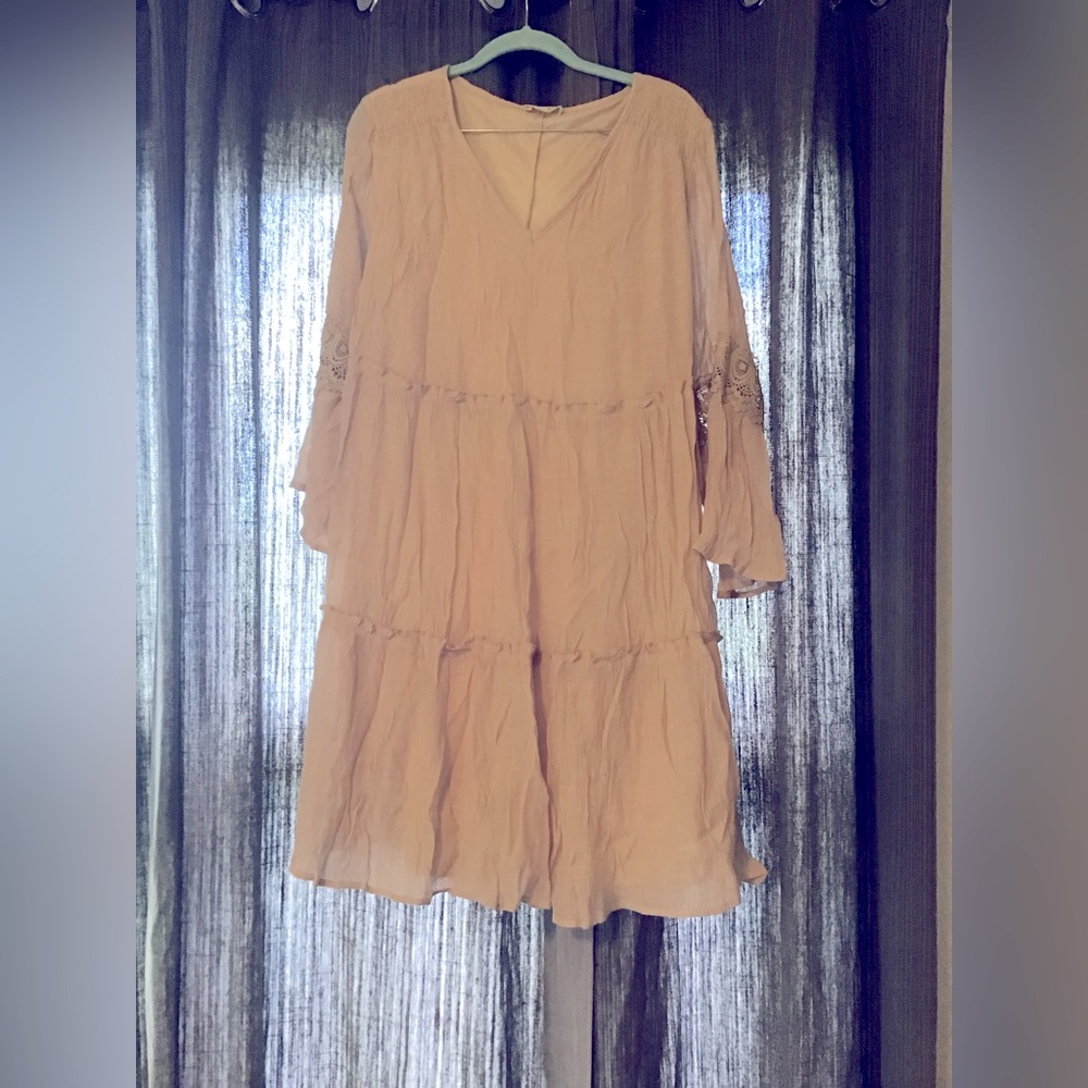 Off white gauze & lace tiered dress